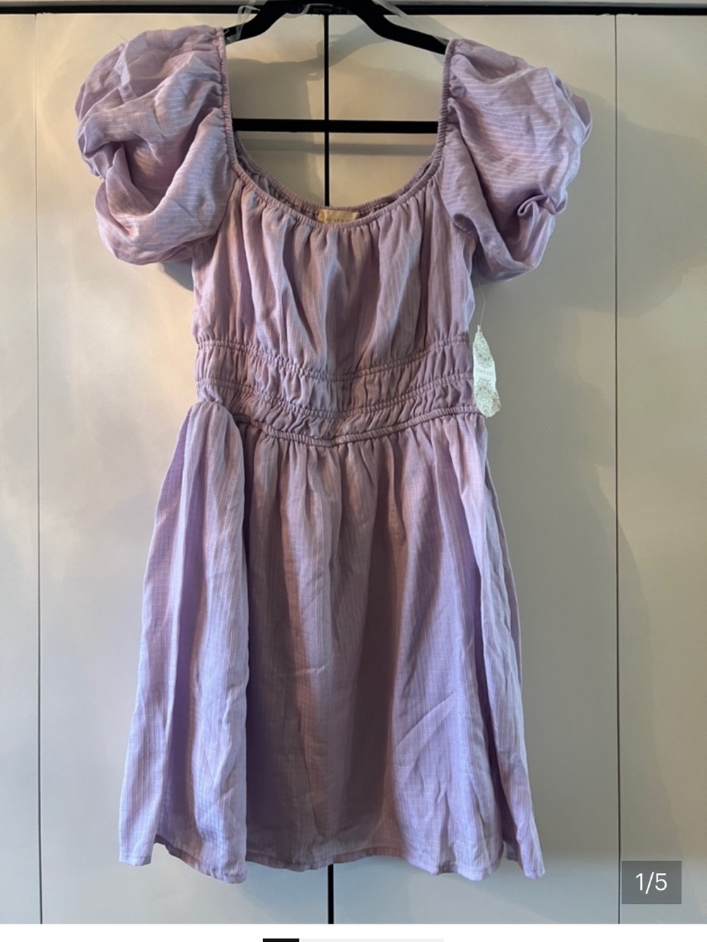 NWT S Altar'd State Lavender Puff-Sleeve Mini Dress - Picture 2 of 6